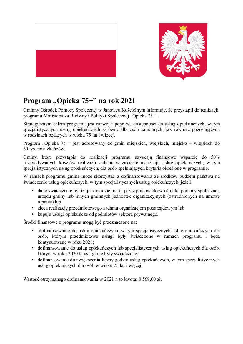 Informacja dot. Programu 75 na 2021 po zmianach